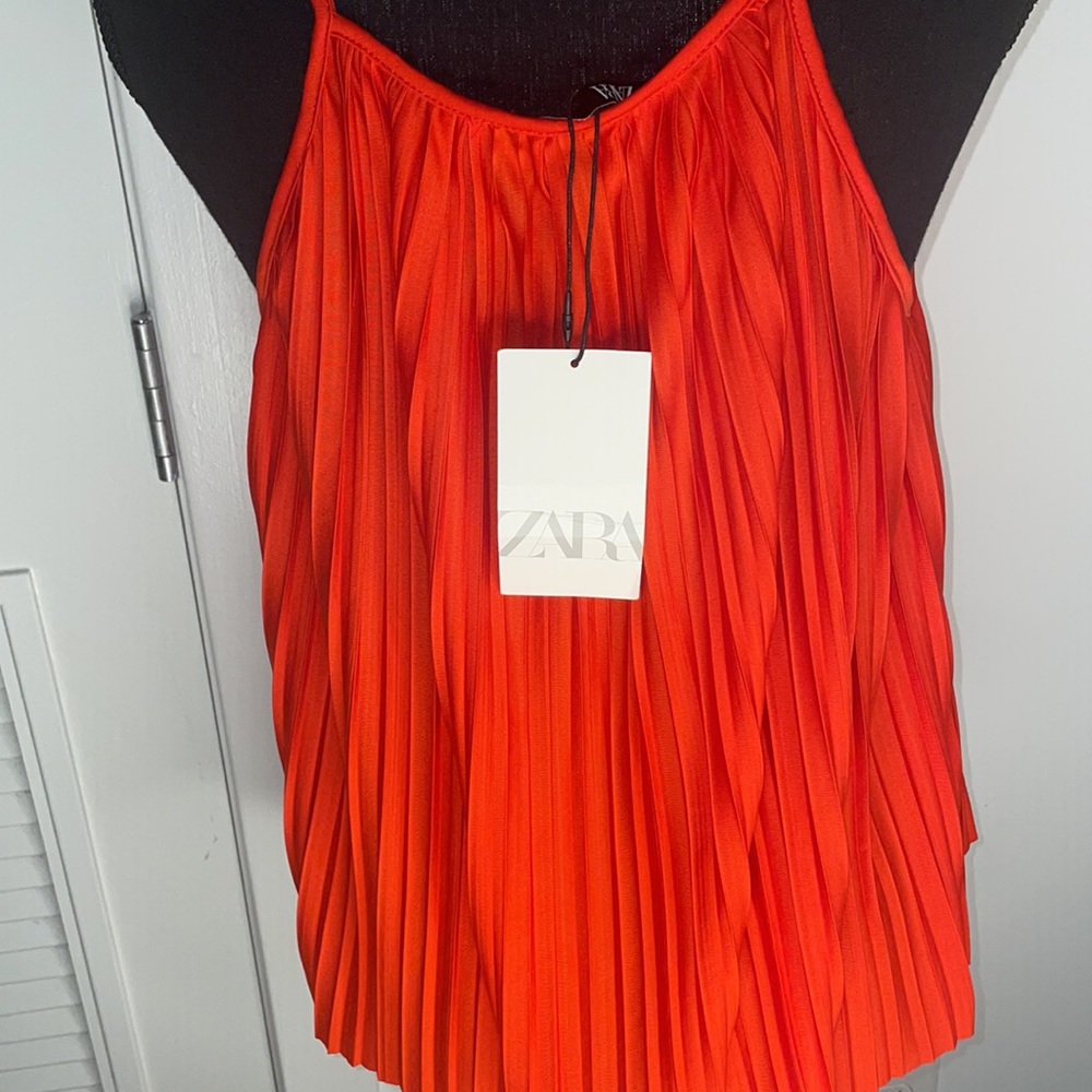 Zara Orange Pleated Tank Top Size M NWT